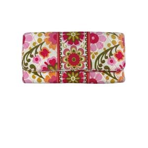 Vera Bradley Folkloric Gallery Wallet Retired Pink Green Floral Multi Organizer